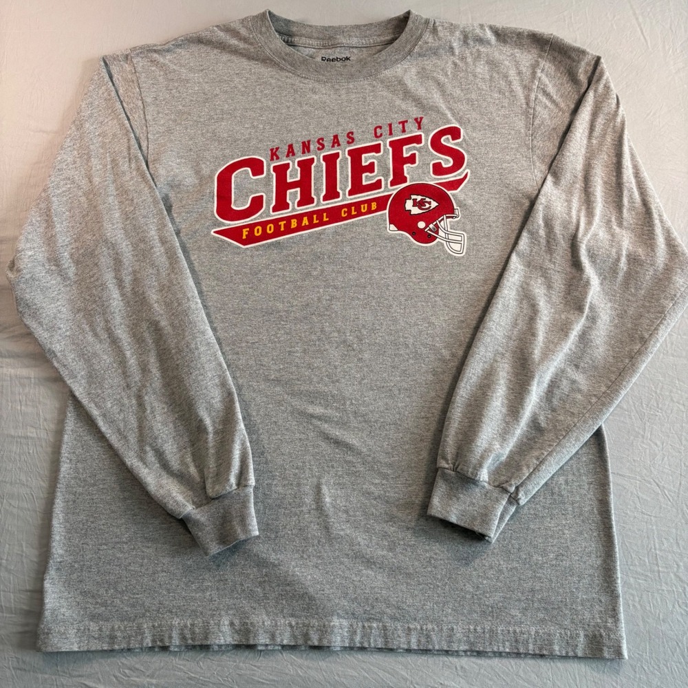 Reebok Kansas City Chiefs Long Sleeve Graphic T-Shirt Gray Large NFL Football